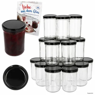 Obrázek produktu pro sada 48 zavařovacích sklenic 435 ml Sklenice na zavařování Skleněné do 82 černé víčko včetně brožury s recepty