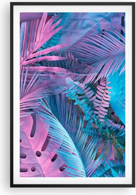 Produktbild von Gerahmtes Poster - Schwarzer Rahmen - Blätter Rosa Blau - 61x91,5 cm - Wand Bild - Wanddeko - Wandbilder - Kunstposter - Wandposter - Bilderrahmen - Bilder - Kunstdruck - P2BPA61x91-4401
