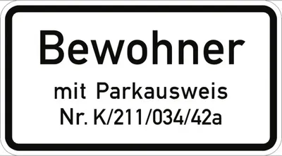 Produktbild von Verkehrsschild VZ1044-30, Nur Bewohner mit Parkausweis Nr. ..., Alu, RA1, 420...
