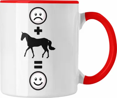Produktbild von Trendation - Pferde Reiten Tasse Geschenk für Reiterin Pferdeliebhaber  :( + Pferd = :) Lustige Geschenkidee Geburtstag (Rot)
