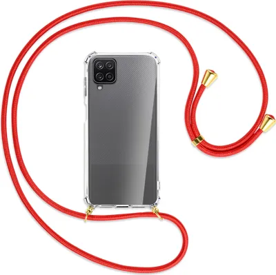 Produktbild von Handykette Backcover-Schutzhülle mit Band (Metall goldfarben) für Samsung Galaxy A12 - rot