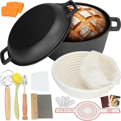 Produktbild von Gusseisen Dutch Oven 5.7 L, Brotteig Set, mit Deckel, für Brotbacken