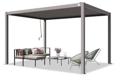 Obrázek produktu pro PRIMEYARD Pergola 3x4 m s hliníkovými sloupky a ocelovou lamelovou střechou - šedá
