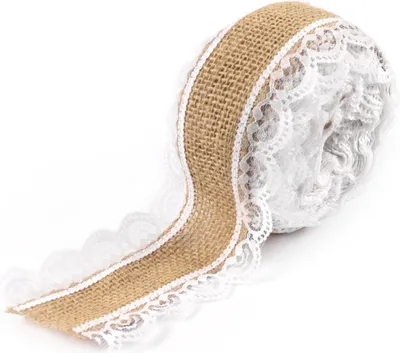 Produktbild von Juteband mit weißer Spitze 8m x 6,5cm – Naturband für Hochzeit, Taufe, Deko & DIY (N-07)