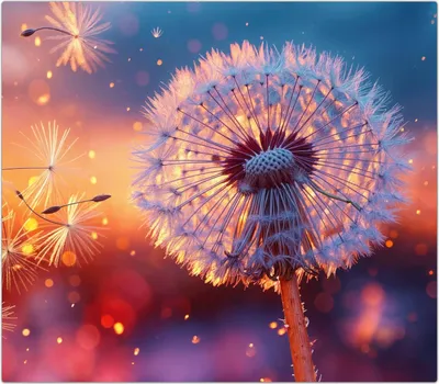 Produktbild von Spritzschutz Herdabdeckplatte Schneidebrett aus Glas Pusteblume Sonnenuntergang 1-Teilig (60x52cm)