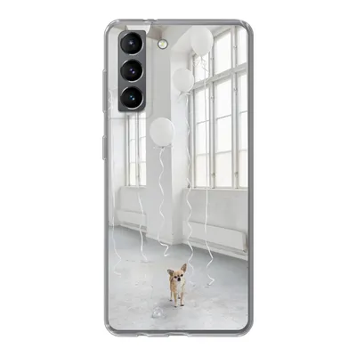 Produktbild von MuchoWow® Handyhülle Schutzhülle Hülle für Samsung Galaxy S21 Hund - Weiß - Luftballon Silikon Softcase Handy Hülle - Softcase
