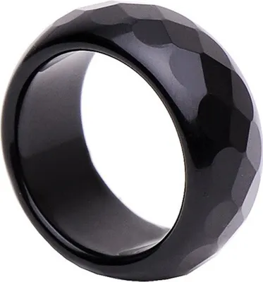 Produktbild von Breiter Ring aus echtem Onyx schwarz facettiert edel Fingerring Onyxring