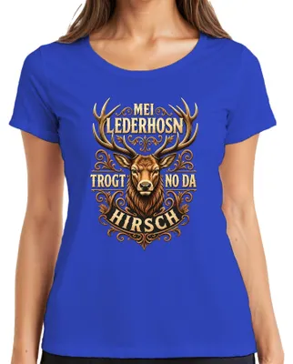 Obrázok produktu pre Mei Lederhosn – Dámske tričko s motívom "Hirsch Bayern Alpen Lederhose Dirndl", modré, veľkosť XL