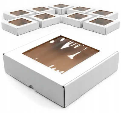 Produktbild von 20 x 20 x 5 cm Schachtel mit Sichtfenster, quadratisch, weiß – 100er-Set