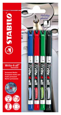 Produktbild von Permanent-Marker - STABILO Write-4-all - fein - 4er Pack - blau, rot, grün, schwarz
