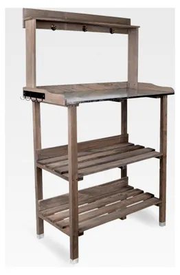 Produktbild von Holzpflanztisch mit Zink-Arbeitsplatte, 78x36x131 cm, Pflanzregal in Grau für Balkon, Terrasse und Garten