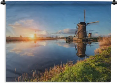 Produktbild von MuchoWow® Wandteppich Wandbehang Windmühle - Wasser - Sonne 120x90 cm Tapisserie Dekoration Wandtuch - Wohnen - Aufhänger für die Wand