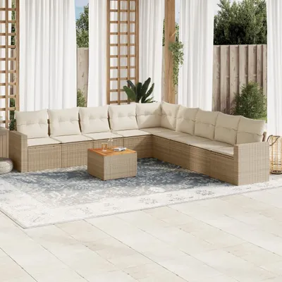 Produktbild von Design 10-tlg. Garten-Sofagarnitur mit Kissen Beige Poly Rattan, Gartenmöbel-Sets 2024 Neu