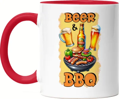 Produktbild von Beer & BBQ Bier Grillen lustiges Bier Spruch Tasse Rot