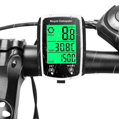 Imagen del producto de Ordenador de bicicleta con 19 funciones, con cable, resistente al agua (IP54), para bicicletas de montaña y de carretera