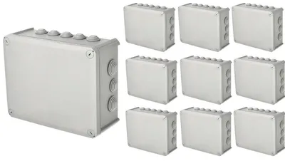 Produktbild von 10x Aufputz-Abzweigdose IP-geschützt mit Kabelverschraubungen, Deckel verschraubt, 240x190x95mm, IP66, grau, EDO777774, EDO Technic