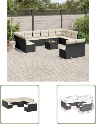 Produktbild von The Living Store 13-tlg. Garten-Sofagarnitur mit Kissen Schwarz Poly Rattan