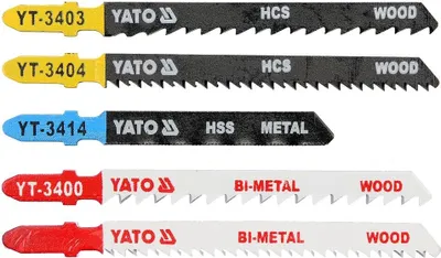 Obrázek produktu pro Yato YT-3445, List pro přímočarou pilu, Dřevotříska, Dřevovláknitá deska, Tvrdé dřevo, Laminátový panel, Kov, Překližka, Měkké dřevo, Dřevo, Vysokouhlíková ocel (HCS), Rychlořezná ocel (HSS), 10, 6, 10, 32, 12, 5 kusů