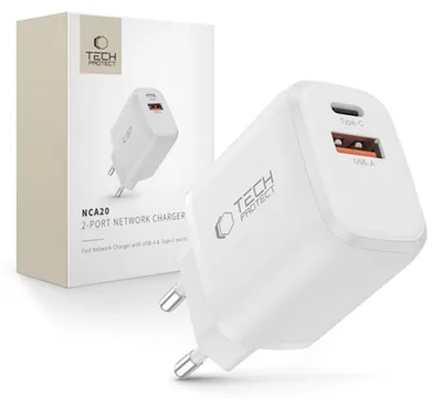 Obrázok produktu pre Tech-Protect Nca20 Pd 20W Qc3.0 Usb-A / Usb-C- Biela sieťová nabíjačka