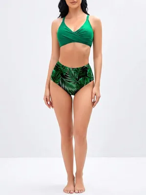 Produktbild von CUPSHE Damen Bikini-Set Blumen Badeanzug Grün Verstellbar S