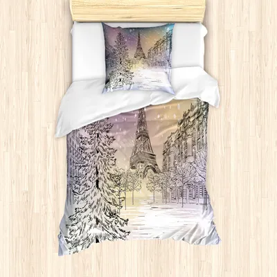 Produktbild von ABAKUHAUS Winter Mantele, Winter-Tag in Paris, Milbensicher Allergiker geeignet mit Kissenbezügen, 135 cm x 200 cm - 80 x 80 cm, rosa, Weiß,