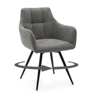 Produktbild von NEW HOME Drehstuhl LUGANO gepolsterter Stuhl für Esszimmer und Wohnzimmer – grau – moderner Chenille-Stoff