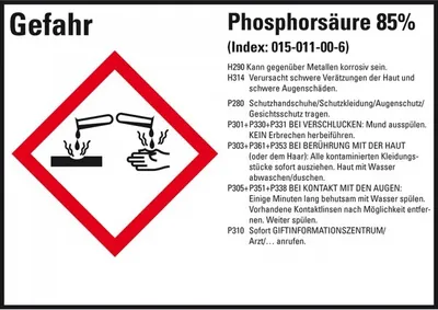 Produktbild von Dreifke® Aufkleber I GHS-Etikett Phosphorsäure 85%, GefStoffV/GHS/CLP, Folie,...
