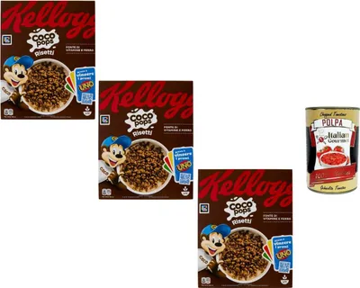 Produktbild von Coco Pops Risetti Schokoreis Frühstückscerealien 3x330g knusprige Kakaoflocken mit Vitaminen und Eisen Familienpackung + Italian Gourmet polpa