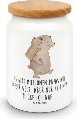Produktbild von Mr. & Mrs. Panda Dose Papa Bär - Weiß - Geschenk, Aufbewahrungsdose, Vatertag, Frischhaltedose, Vater, Vorratsbehälter, behälter, Teedose, Geburtstag, Muttertag, Keksdose