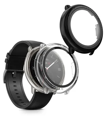 Produktbild von kwmobile 2x Glas Hülle für Amazfit Active2 (A2437) Schutzhülle - Fullbody Fitnesstracker Case Set aus Glas - Transparent Schwarz
