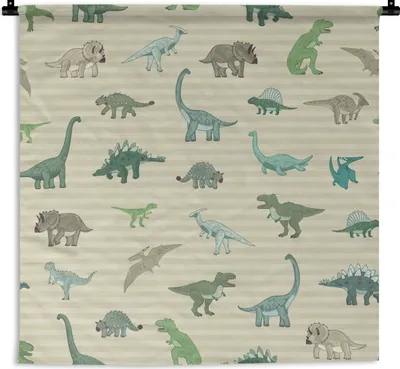 Produktbild von MuchoWow® Wandteppich Wandbehang Dinosaurier - Braun - Grün - Jungen - Mädchen - Kinder 150x150 cm Tapisserie Dekoration Wandtuch - Wohnaccessoires - Modernes