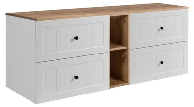 Productafbeelding van Badkameronderkast-set, wit/eikenhout, 140 (2 x 60 + 20) x 46 x 58 cm