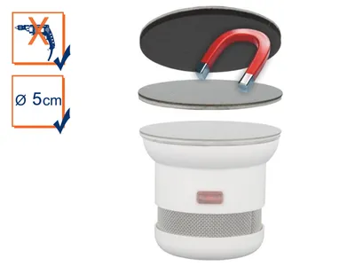 Diagram showing how to attach a magnetic mount to a smoke detector.