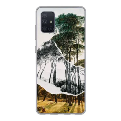 Produktbild von MuchoWow® Handyhülle Schutzhülle Hülle für Samsung Galaxy A71 Italienische Landschaft Schirmkiefern - Kunst - Hendrik Voogd - Malerei - Schwarz-Weiß - Alte Meister Silikon Softcase Handy Hülle - Kartenbesitzer