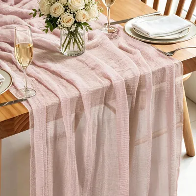 Produktbild von Tischläufer Rosa 300 x 80 cm Käsetuch Waschbar Rustikal Baumwoll-Polyester