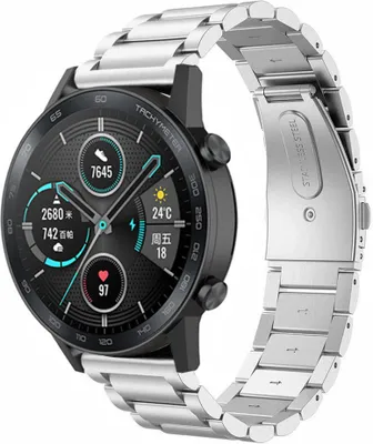 Produktbild von Strap-it Stahlarmband - Kompatibel mit Honor Magic Watch 2 Armband 46mm Ersatzarmband Edelstahl Smartwatch Hochwertiges Material Faltschließe für Armband Silber