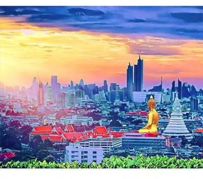 Imagen del producto de Pintura con diamantes – EL GRAN BUDHA EN BANGKOK, en un marco de 40 x 50 cm