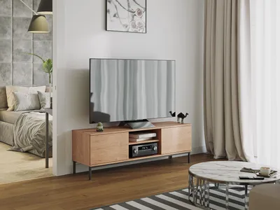 Produktbild von MIRJAN24 TV-Lowboard Querty 2D 05, Loft Wohnzimmer Kolektion, Modern TV-Kommode, Stilvoll TV-Schrank (Farbe: Hikora)