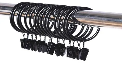 Produktbild von Set aus 30 schwarzen Metallvorhangringen mit Haken