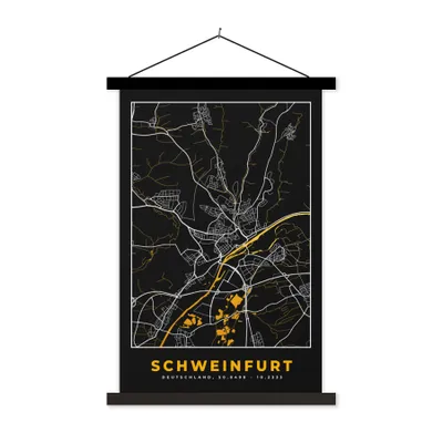 Produktbild von MuchoWow® Textilposter Deutschland - Schwarz und Gold - Schweinfurt - Stadtplan - Karte 60x90 cm mit schwarzem Rahmen - Poster Wohnzimmer