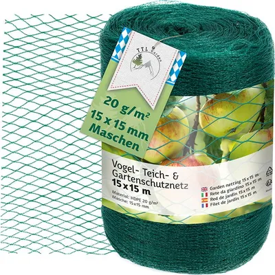 Produktbild von TTL GARDEN Vogelschutznetz 15x15m – 15x15mm HDPE Gartennetz grün