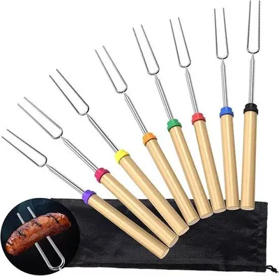 Produktbild von Barbeque Grillspiezen Set - Umpackbar bis 80cm - Vleespennen - Vleesvork - Spiezen für Marshmallow - 10er Set - Grillzubehör