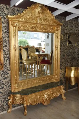Produktbild von Riesige Casa Padrino Barock Spiegelkonsole Gold mit schwarzer Marmorplatte - Luxus Wohnzimmer Möbel Konsole mit Spiegel