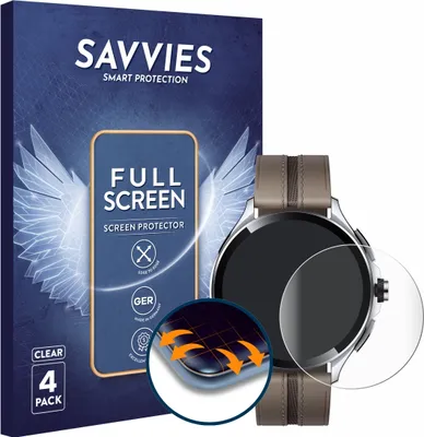 Produktbild von 4x Savvies Fullscreen Schutzfolie für Xiaomi Watch 2 Pro Displayschutz Folie Fullcover Klar Transparent