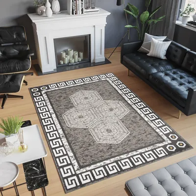 Produktbild von Teppich Wohnzimmer Schlafzimmer Kurzflor Design Modern Dunkelgrau Meliert  140 x 200 cm