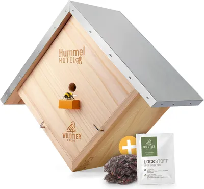 Produktbild von wildtier liebe Hummelhotel zum Aufhängen I Geschraubtes Massivholz, Set - inkl. Lockstoff & Nistmaterial I Nisthilfe für Hummeln aus wetterfestem Holz, Hummelhaus, Insektenhotel für den Garten