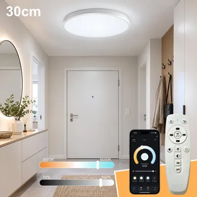 Produktbild von 30 cm LED-Deckenlampe weiß dimmbar 3000–6500K Fernbedienung & App Deckenlampen für Küche, Wohnzimmer, Balkon, Flur, Badezimmer, Schlafzimmer.