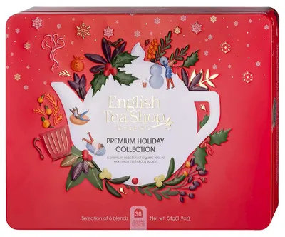 ZESTAW HERBAT I HERBATEK ŚWIĄTECZNYCH PREMIUM BIO W PUSZCE (6 SMAKÓW) (36 x 1,5 g) 54 g - ENGLISH TEA SHOP ORGANIC