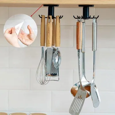 Obrázek produktu pro Držák na kuchyňské potřeby, otočný o 360° – samolepicí – bez vrtání – držák na kuchyňské potřeby (černý)