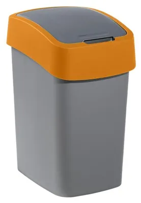 A gray and orange Curver Flip Bin 25L trash can is shown against a white background.